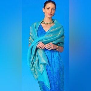 NICOBLU - JOSEPHINE REVERSIBLE PASHMINA SHAWL IN GOLD SHIMMER TURQUOISE